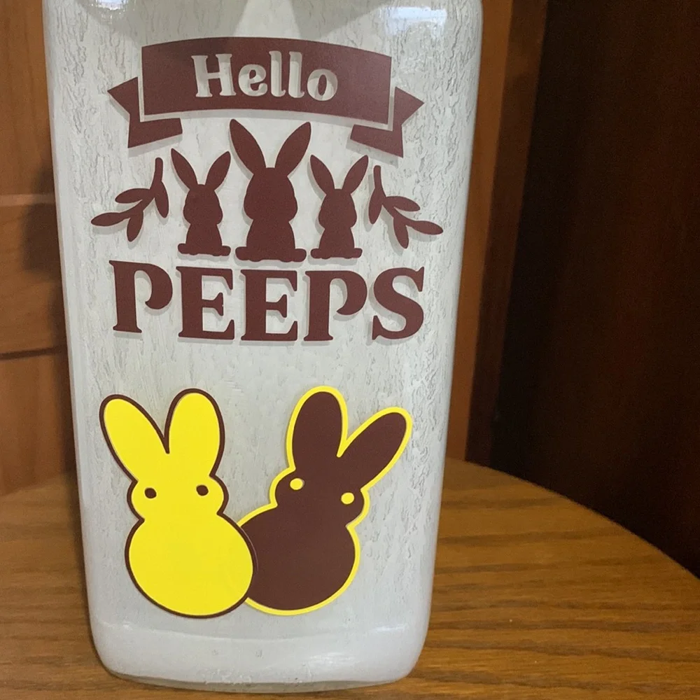 Hand Crafted ’Hello Peeps’ Bottle Lantern with Yellow Bow